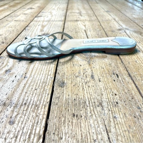 Jimmy Choo Rocco Silver Flat Sandals Size 41 | Metallic Leather Designer Slides - Picture 7 of 10
